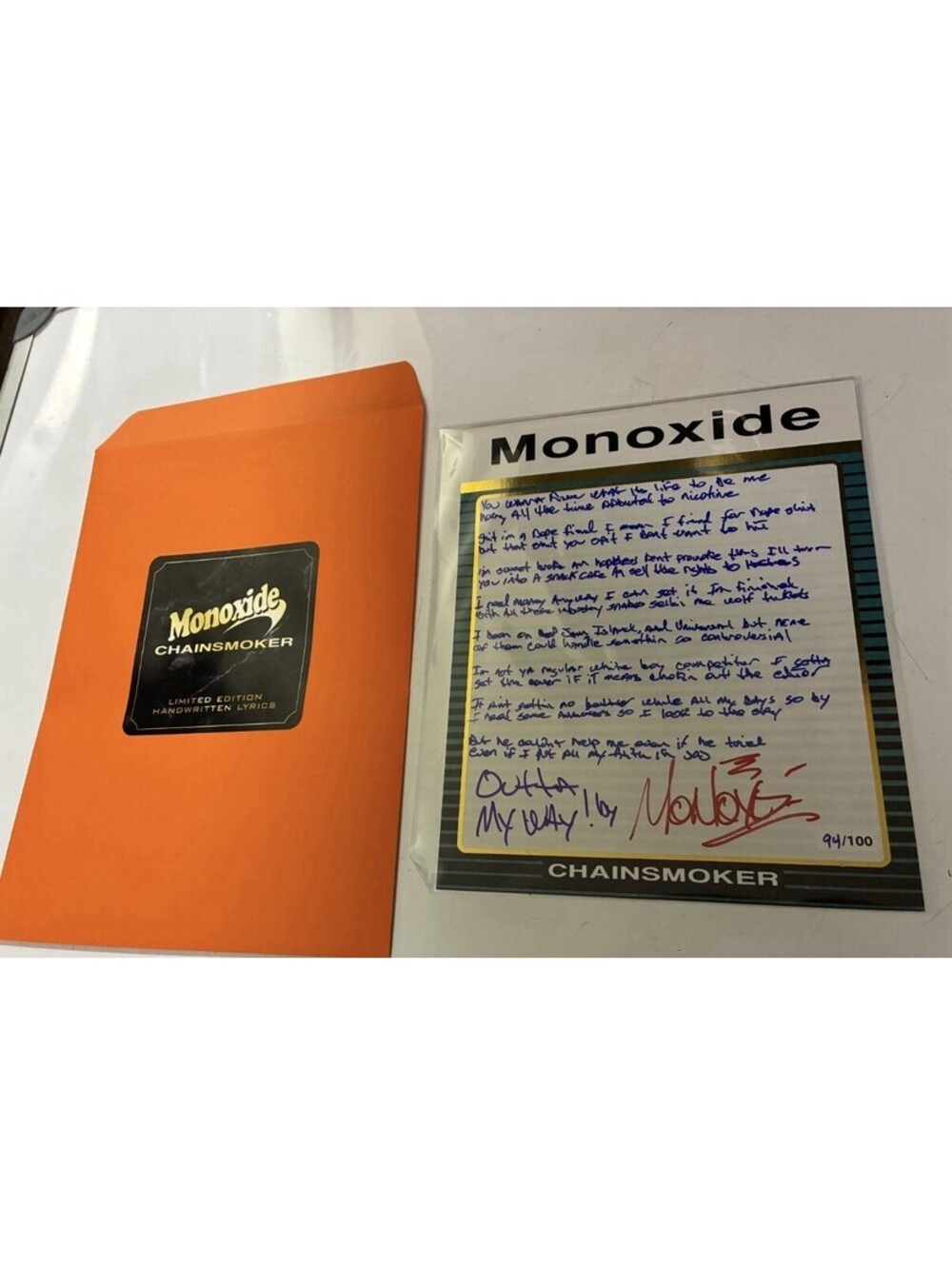 Twiztid Outta My way By Monoxide Chainsmoker hand written lyrics 94/100 Signed